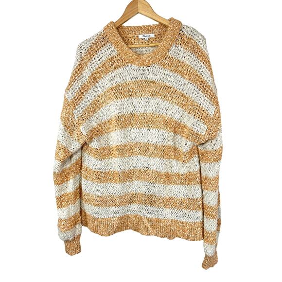 MADEWELL Baez Orange Stripe Wool Blend Pullover Sweater Womans Large Slouchy - Picture 2 of 9